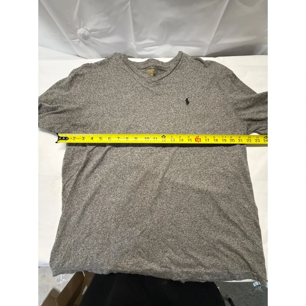 Polo Ralph Lauren Mens V-Neck T-Shirt‎ Heather Grey Cotton Pony Logo Large L